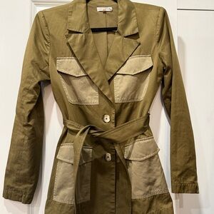 Good American Dirty Olive Two Tone Trench Coat Utility Belted Blazer Jacket